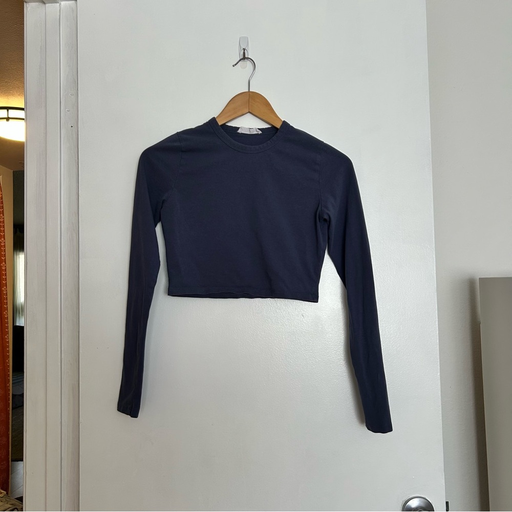 Women's Navy Long Sleeve Crop Top